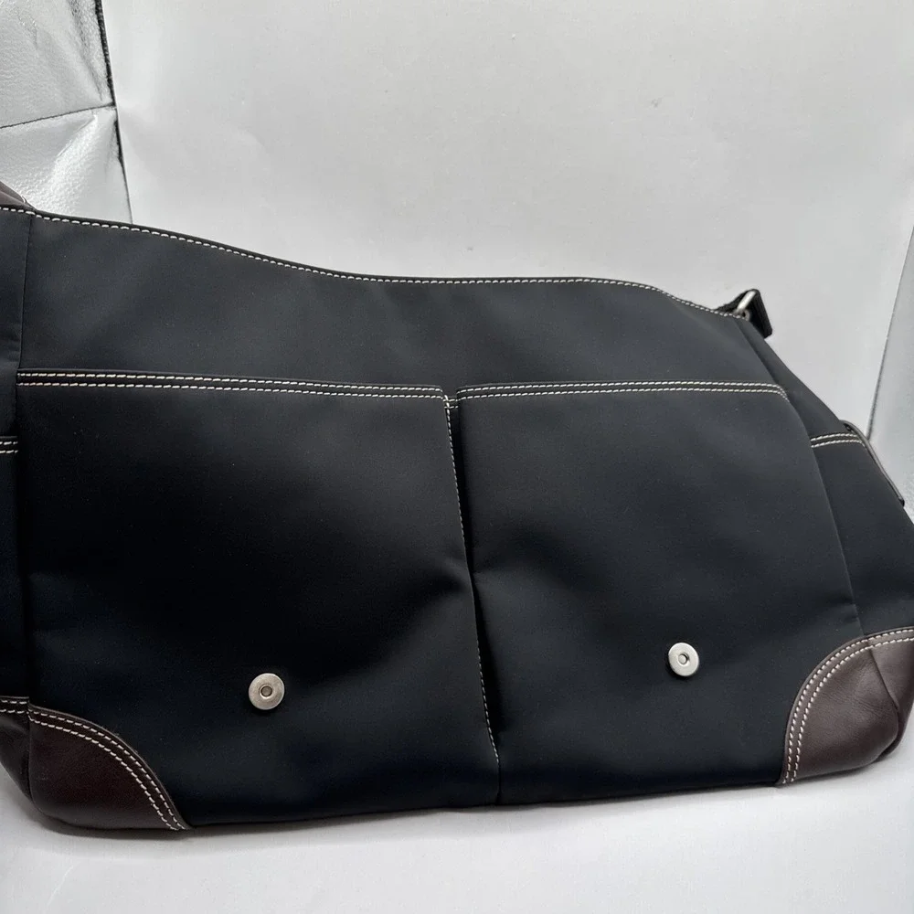 Levenger Nylon Crossbody Messenger‎ Bag Black Leather Trim Laptop